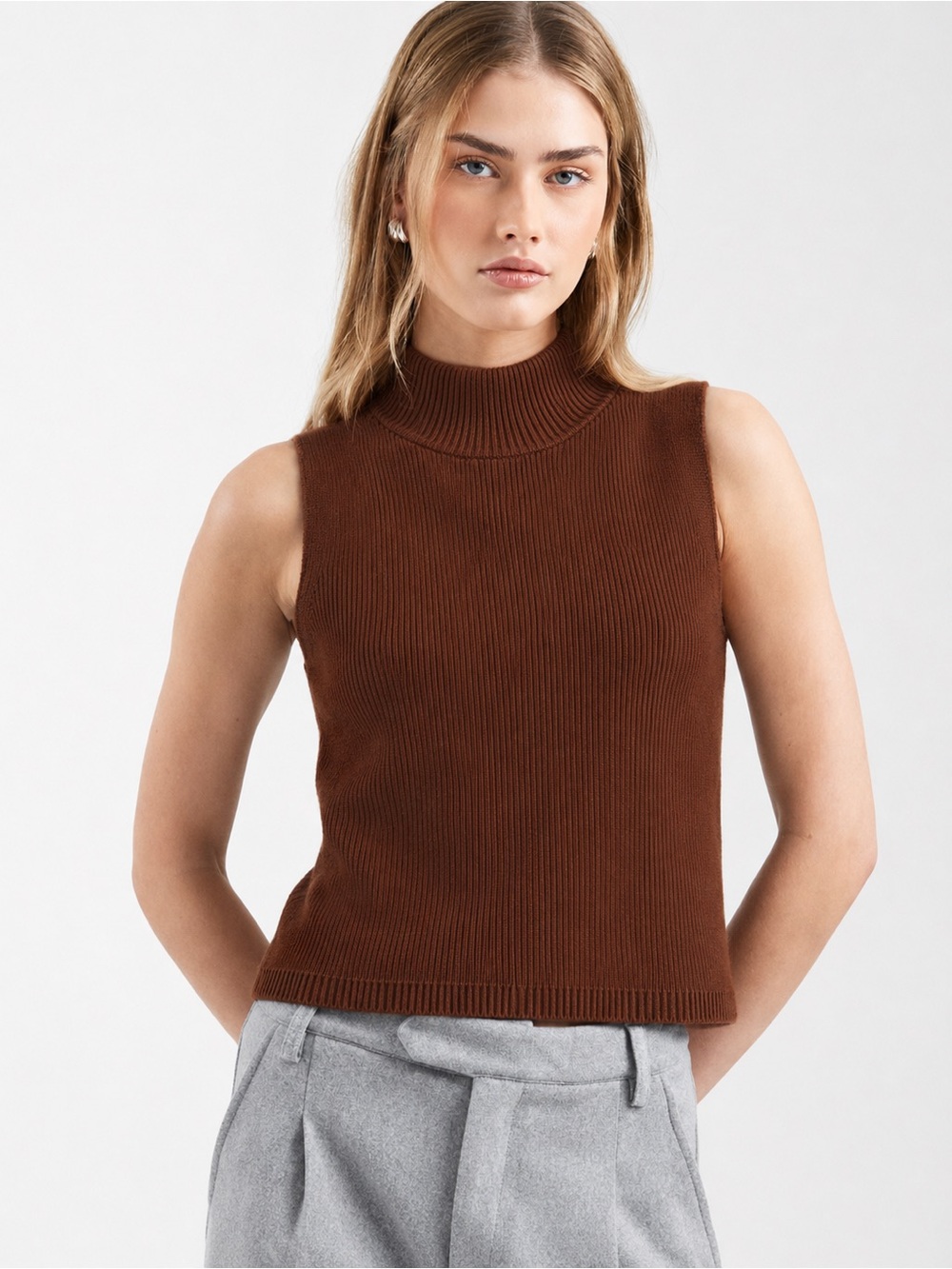 KAREN SCOTT Sleeveless Mock Neck Rib Knit Sweater SIZE LARGE